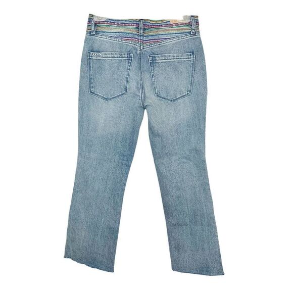 Blank NYC Varick Kick Flare Jeans Rainbow Embroidered Button Fly Raw Hem 27 - Picture 3 of 12